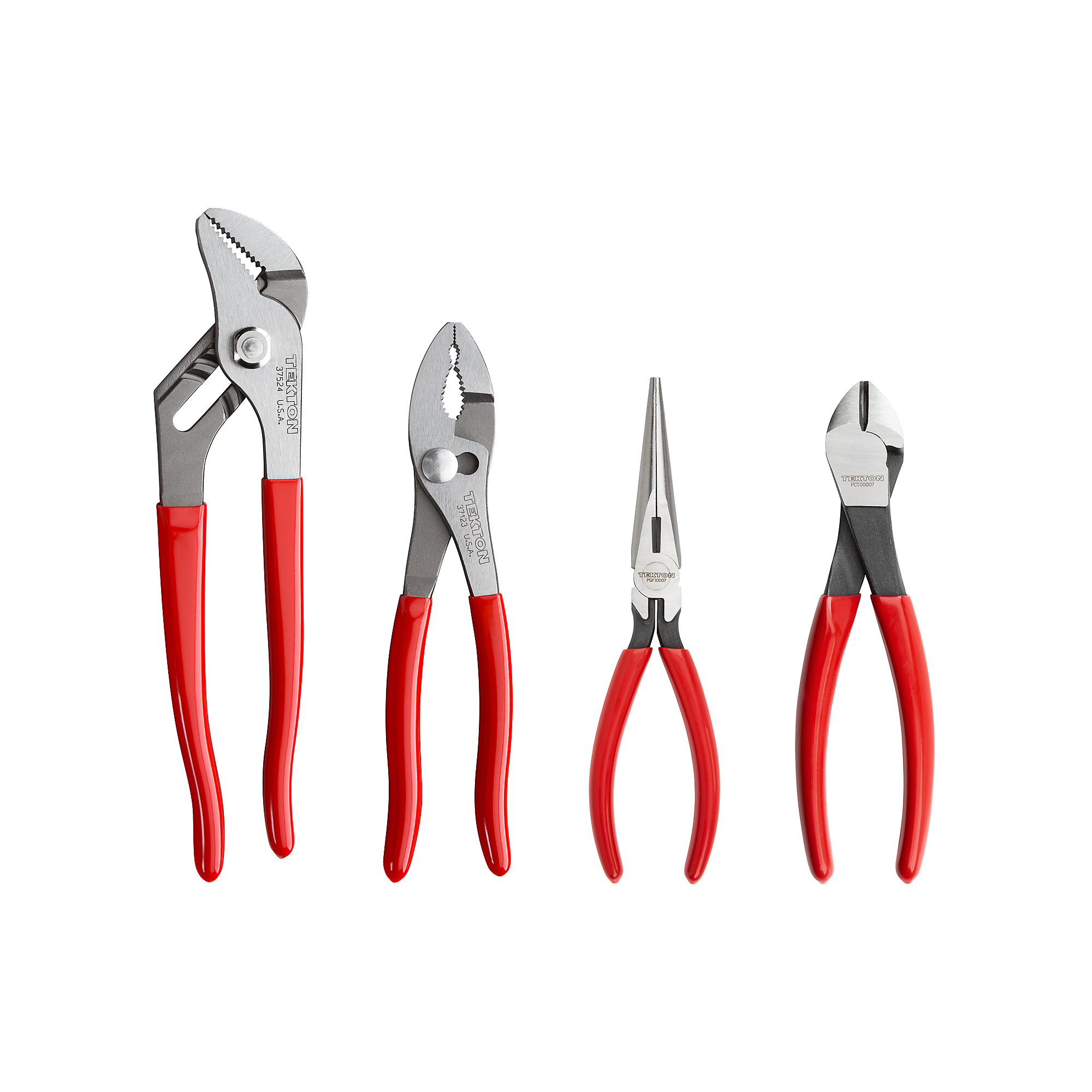 TEKTON Pliers Set, 4-Piece (Groove Joint, Slip Joint, Long Nose, Diagonal Cutting) | PLR99022